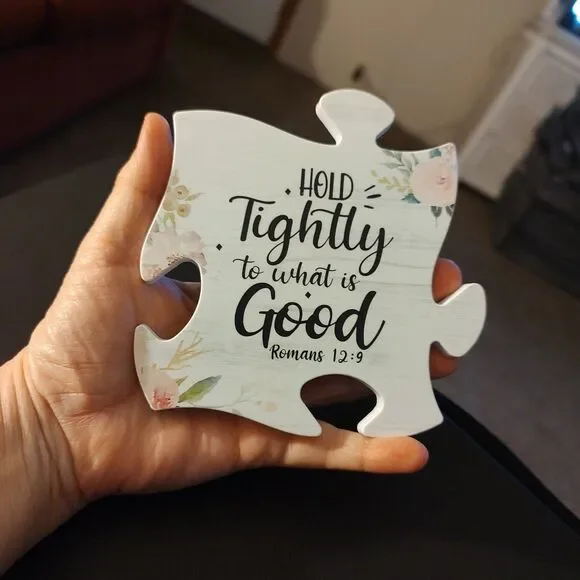 Hold Tightly to What Is Good Romans 12:9 Puzzle Piece Magnet Floral Bible Verse - Picture 4 of 6